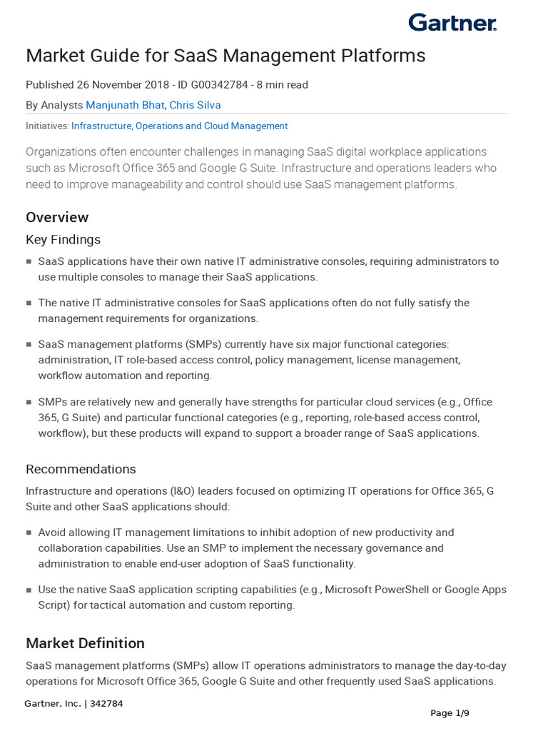 Gartner's Market Guide for SaaS Management | PDF | Software As A ...
