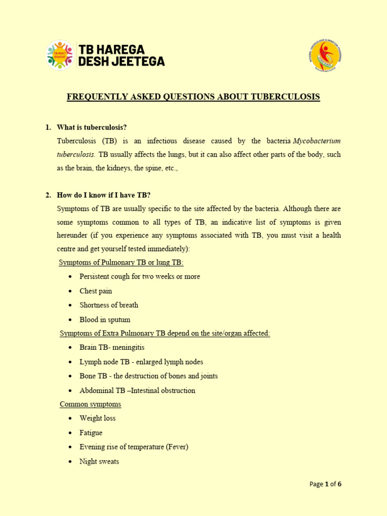 Tuberculosis FAQs: Symptoms, Diagnosis, Treatment | PDF | Tuberculosis ...