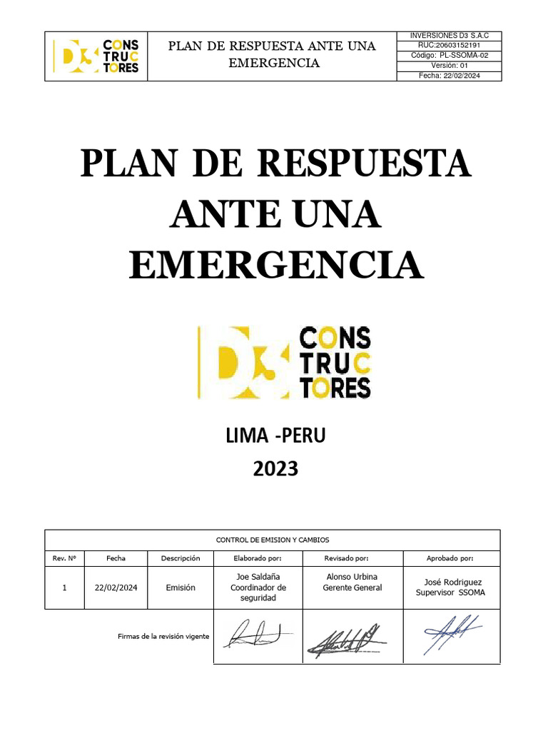 Plan de Emergencia Inversiones D3 S.A.C. | PDF | Reanimación ...