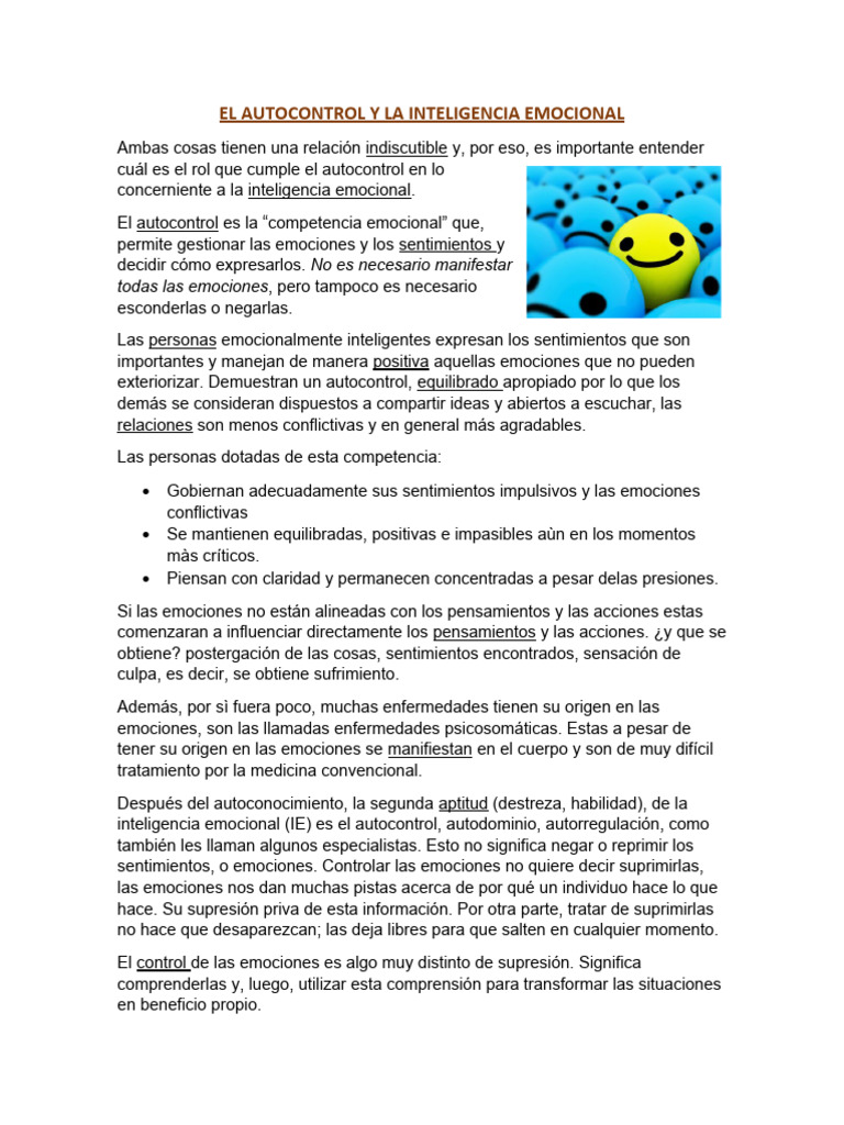 Autocontrol e Inteligencia Emocional | PDF | Las emociones ...