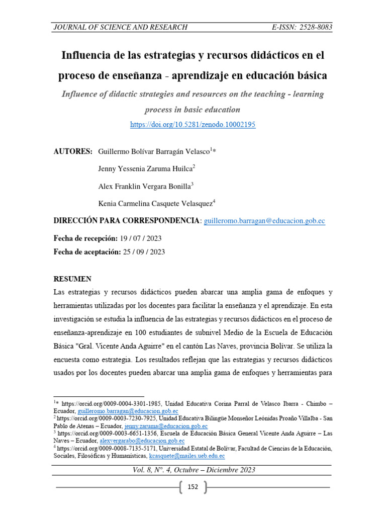 Influencia de Las Estrategias y Recursos Didácticos en El Proceso de ...