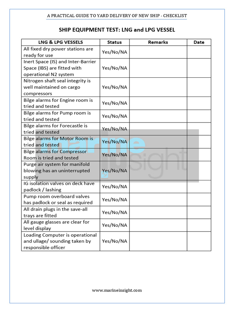LNG & LPG Vessel Delivery Checklist | PDF