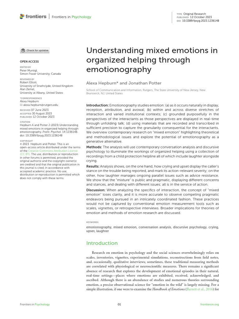 Understanding Mixed Emotions In Organized Helping Pdf Emotions