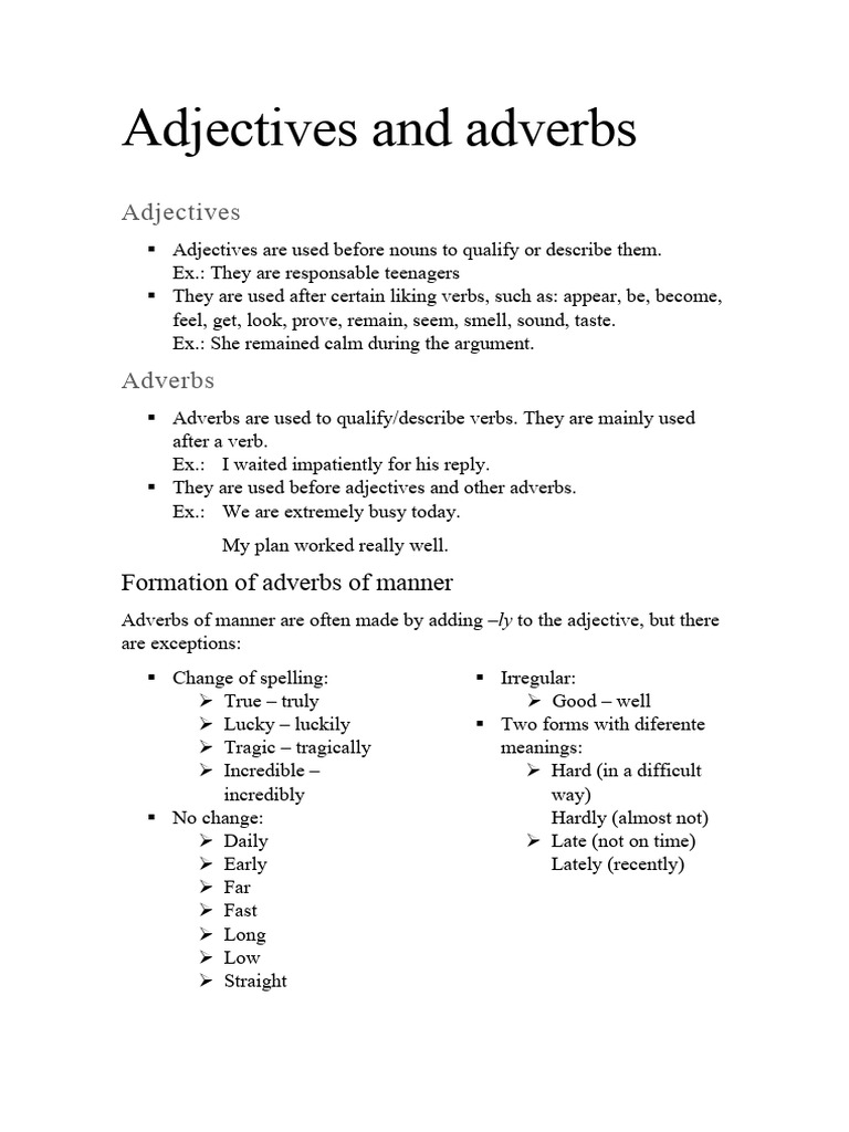 Adjectives Adverbs Modal Verbs Past Simples Past Participle | PDF ...