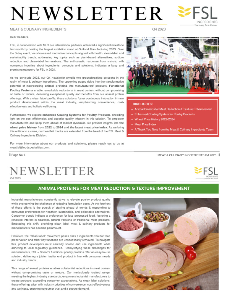 FSL Meat & Culinary Ingredients Newsletter Q4 2023 | PDF | Meat | Prices