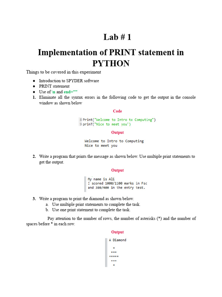 Python Lab: Print & Logic Statements | PDF | Class (Computer ...