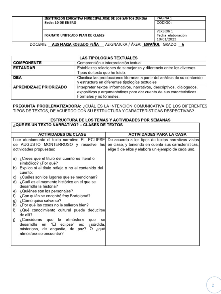Guia 001 de Español Tipos de Texto - Segundo | PDF | Narración | Red de ...