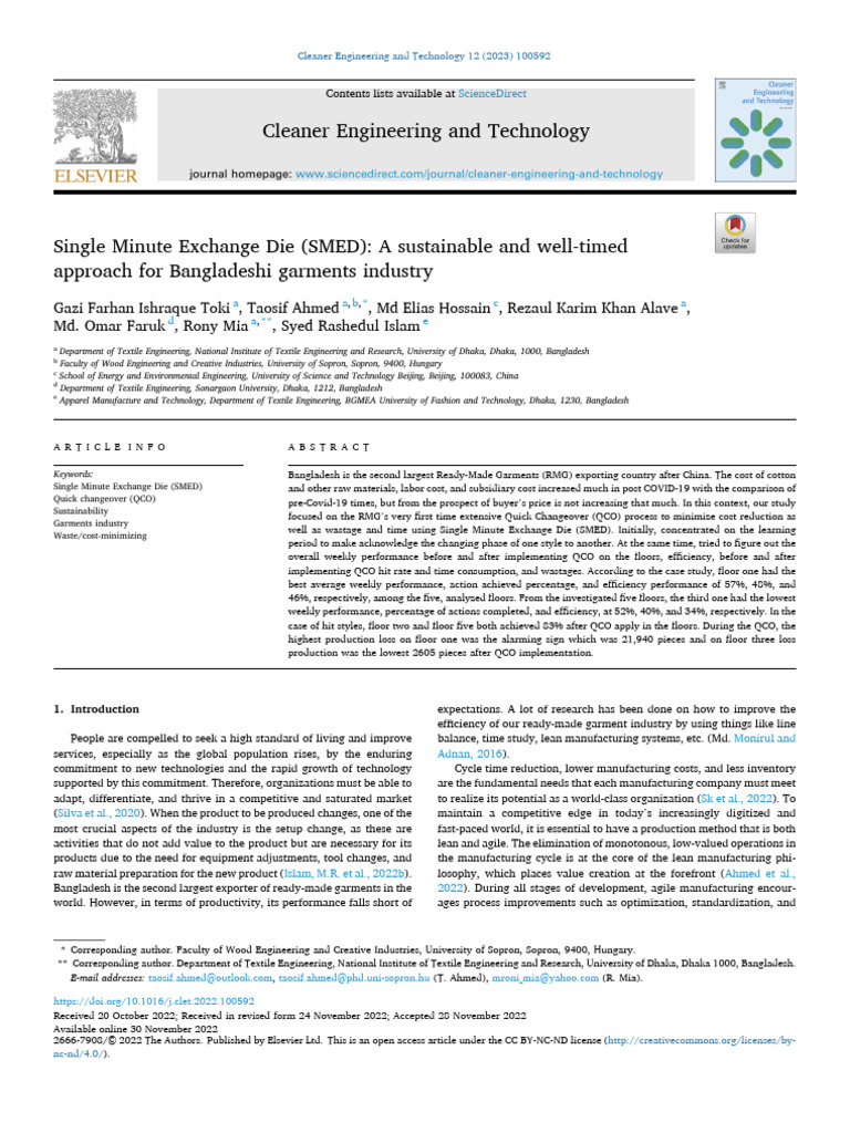 SMED for Sustainable Garment Efficiency | PDF | Lean Manufacturing ...