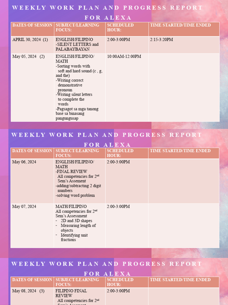 Alexa's Work Plan Set 1 | PDF