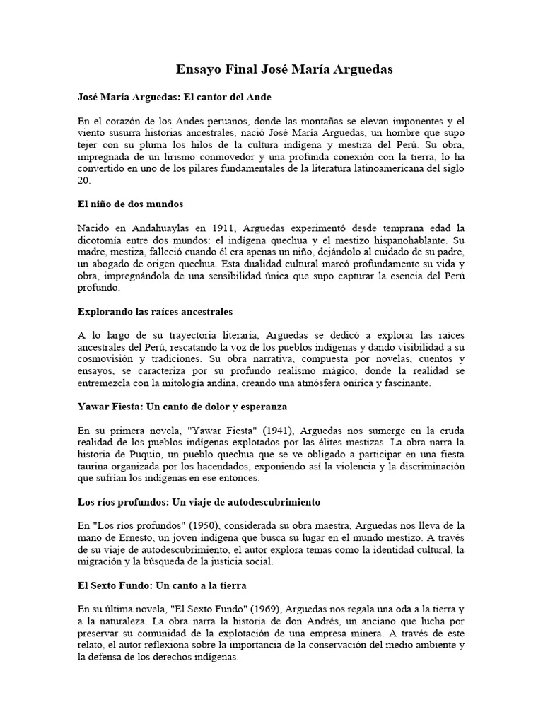 Ensayo Final José María Arguedas | PDF | Perú | Autor
