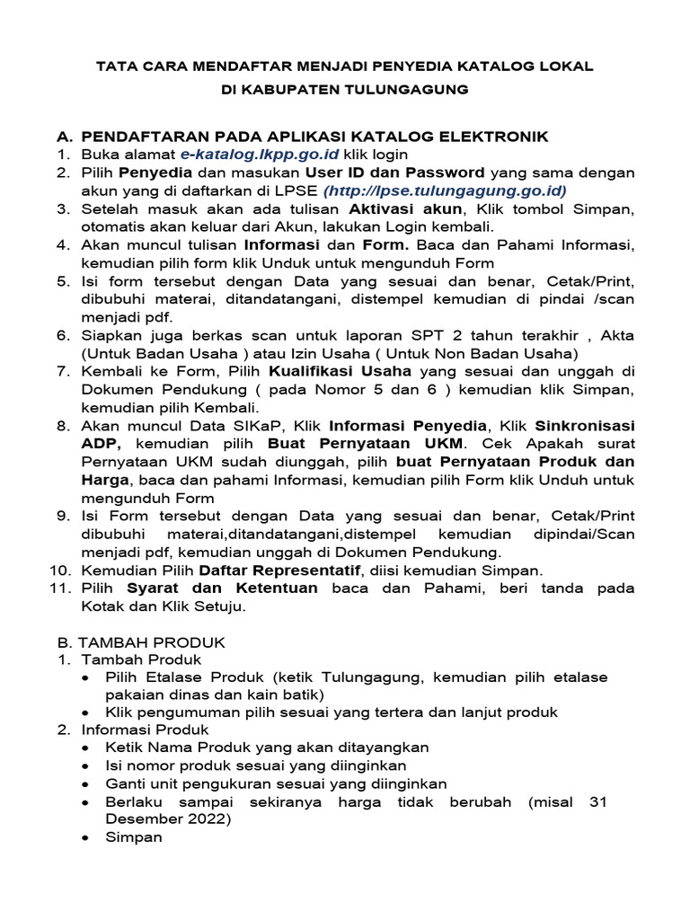 Panduan Pendaftaran Katalog Lokal Tulungagung Pdf Bisnis