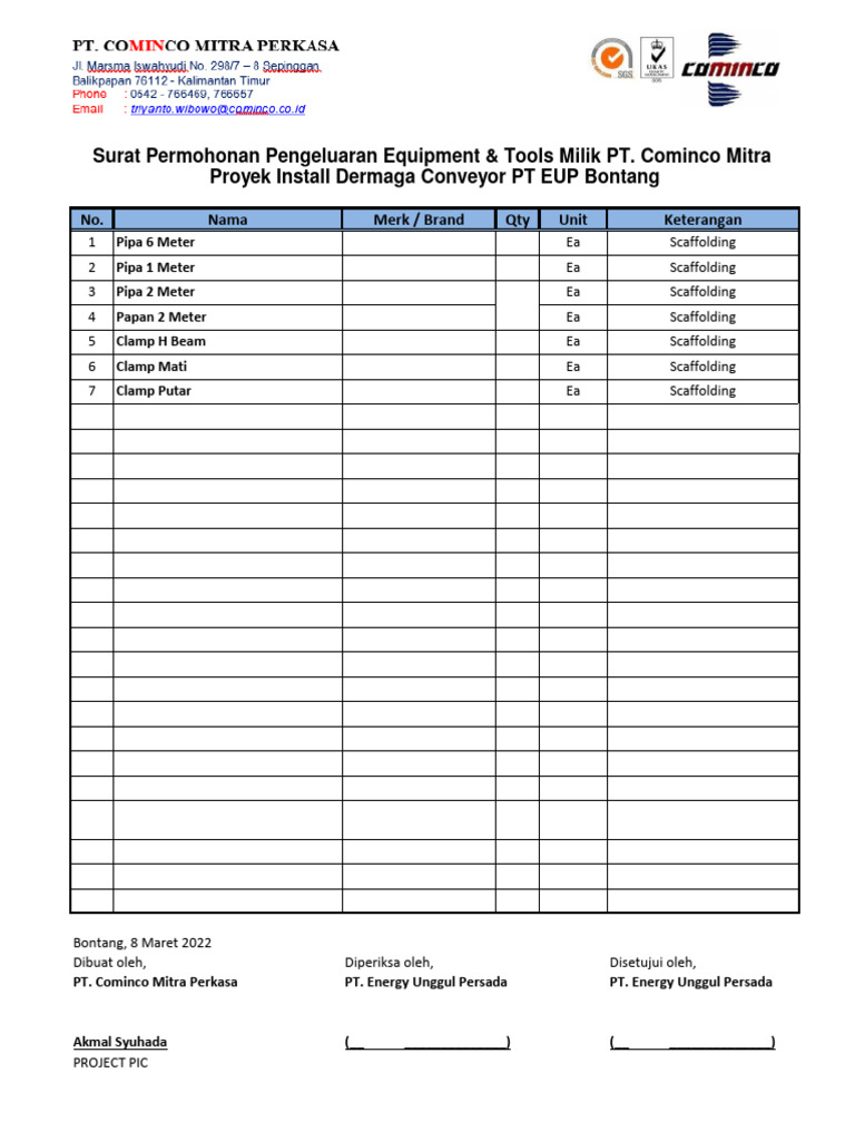 Surat Permohonan Pengeluaran Barang | PDF