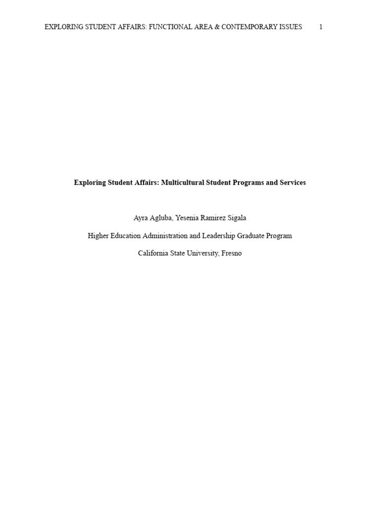 Exploring Student Affairs Functional Area Contemporary Issue Paper 1 1 ...