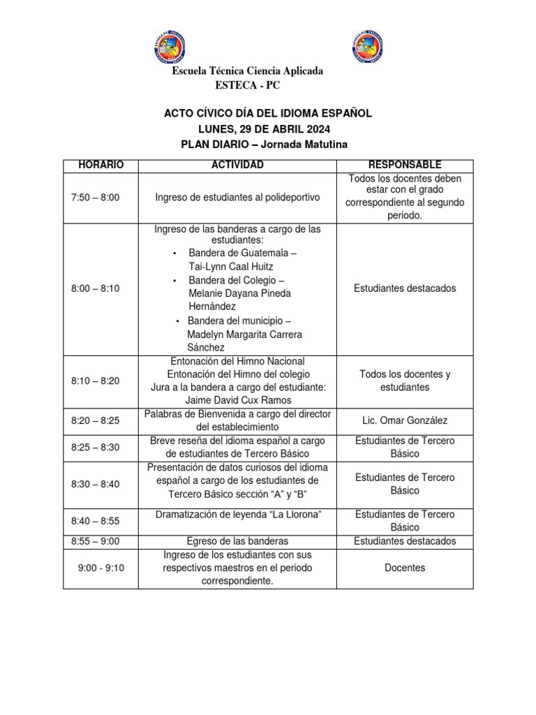 Acto Cívico Día del Idioma Español 2024 | PDF