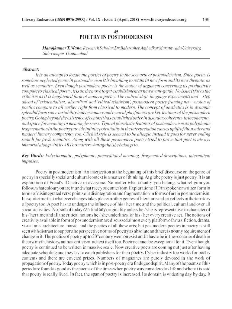 2018-04 45. Poetry in Postmodernism | PDF