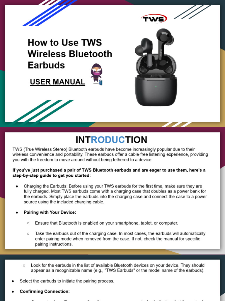 TWS Earbuds Manual Learn How To Use Wireless Bluetooth Earbuds 1 PDF