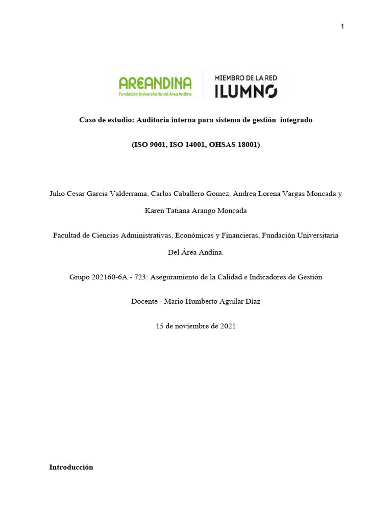Caso De Estudio Auditoría Interna Para Sistema De Gestión Integrado