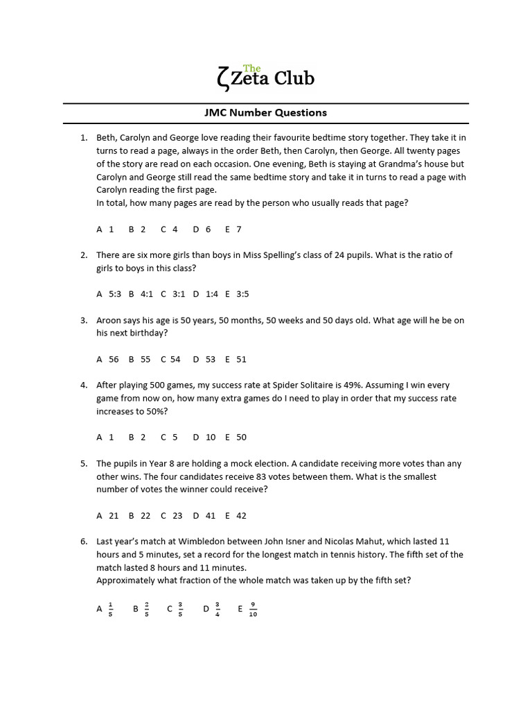 JMC Number Questions and Solutions | PDF