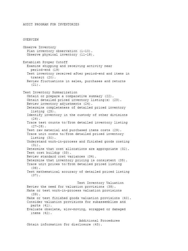 Inventory Audit Program Overview | PDF | Inventory | Valuation (Finance)