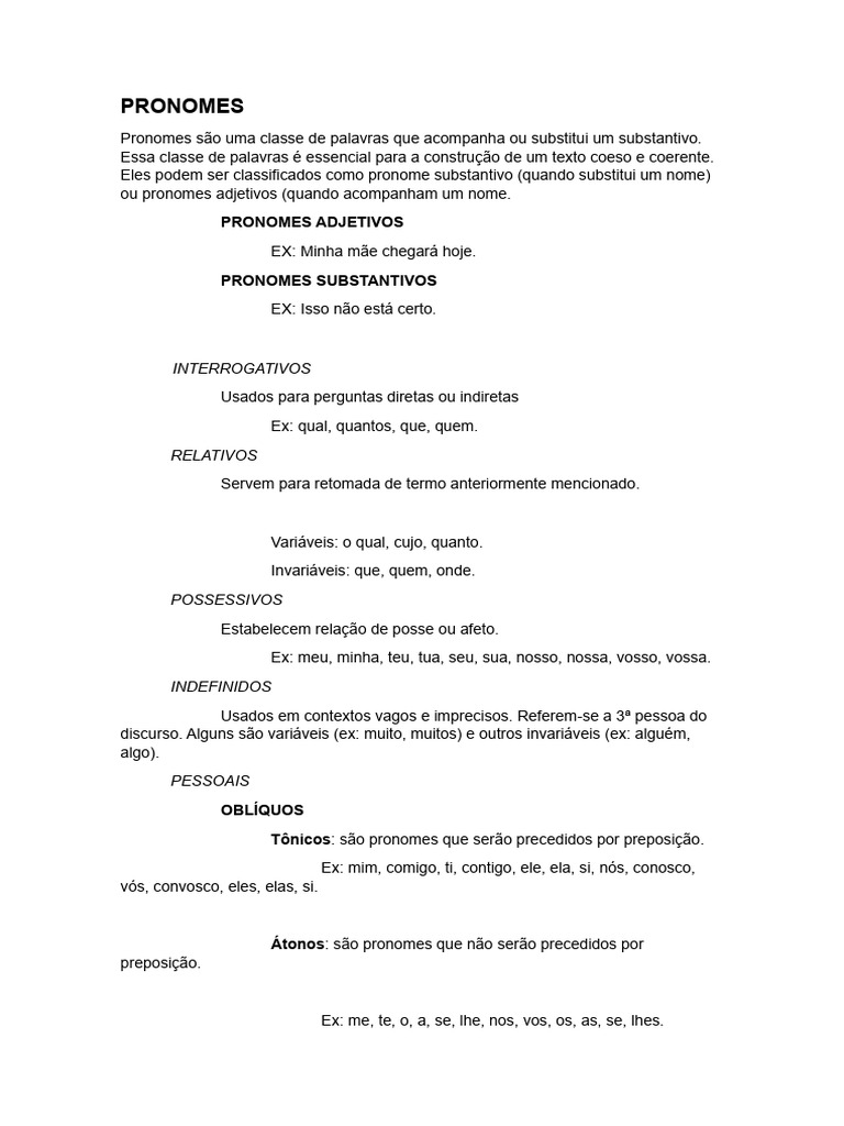 Pronomes Pdf Pronome Linguística