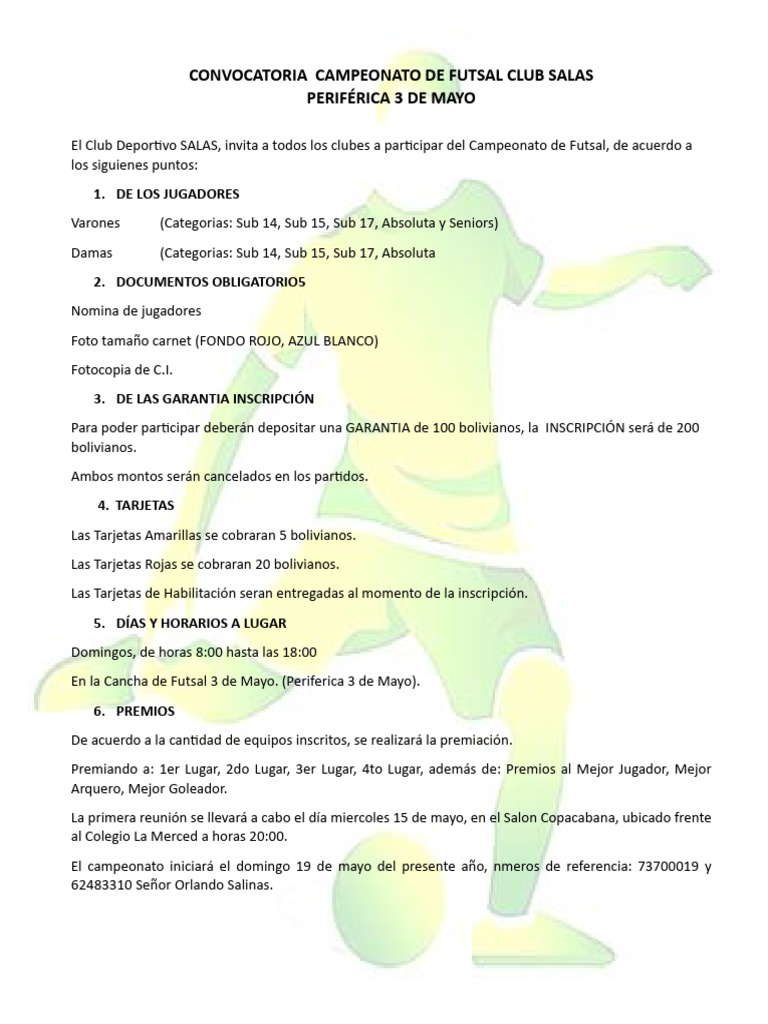 Convocatoria Campeonato de Futsal 2023 | PDF