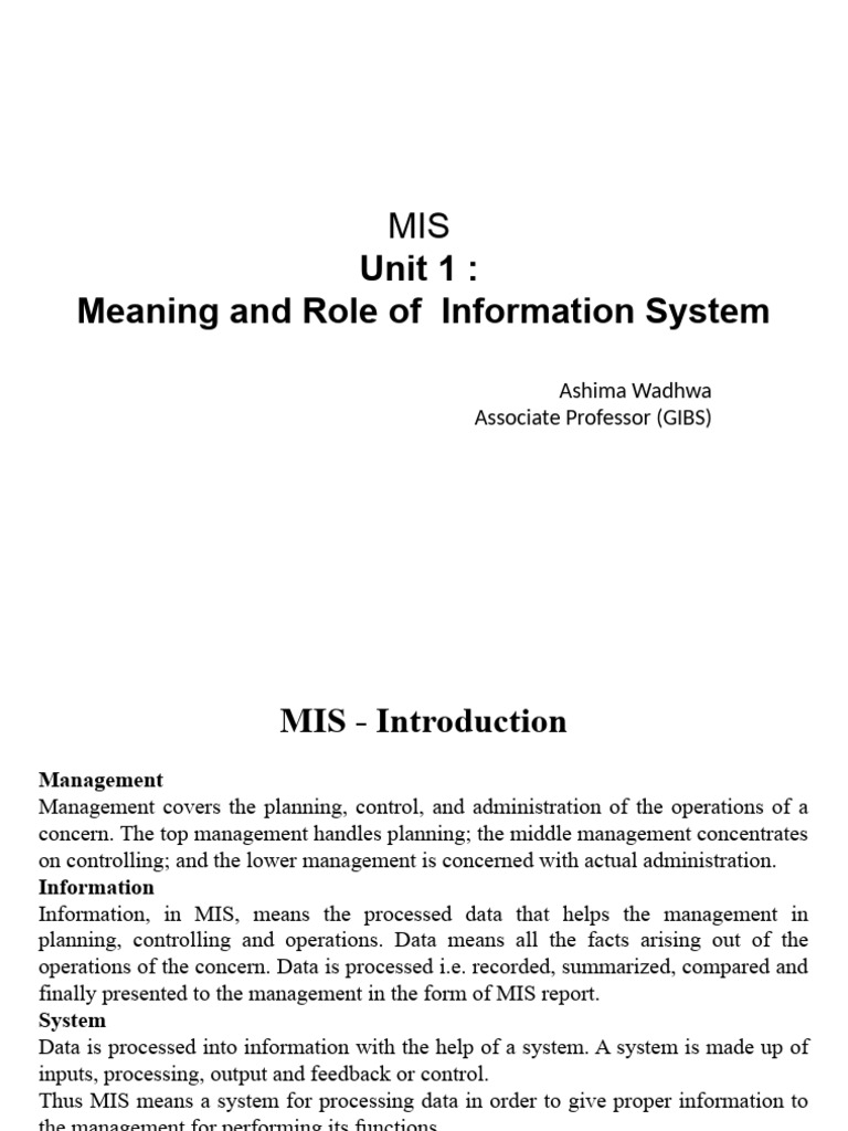Mis Unit 1 Download Free Pdf Strategic Management Information System