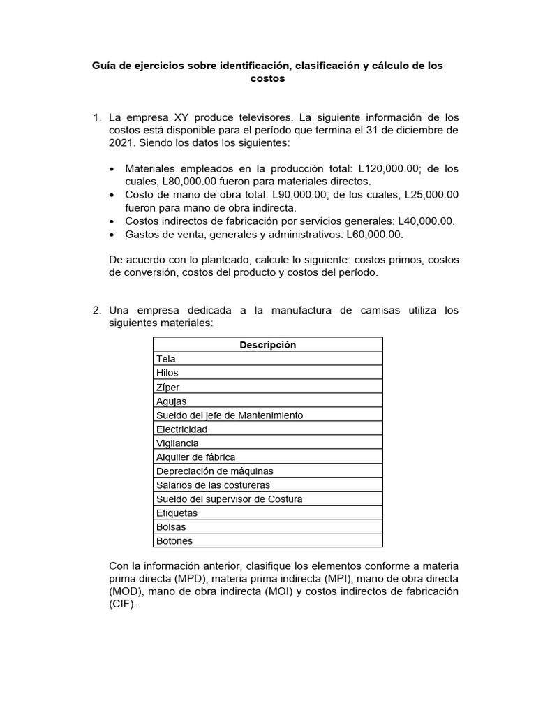Ejercicios de Cálculo de Costos Empresariales | PDF | Economias