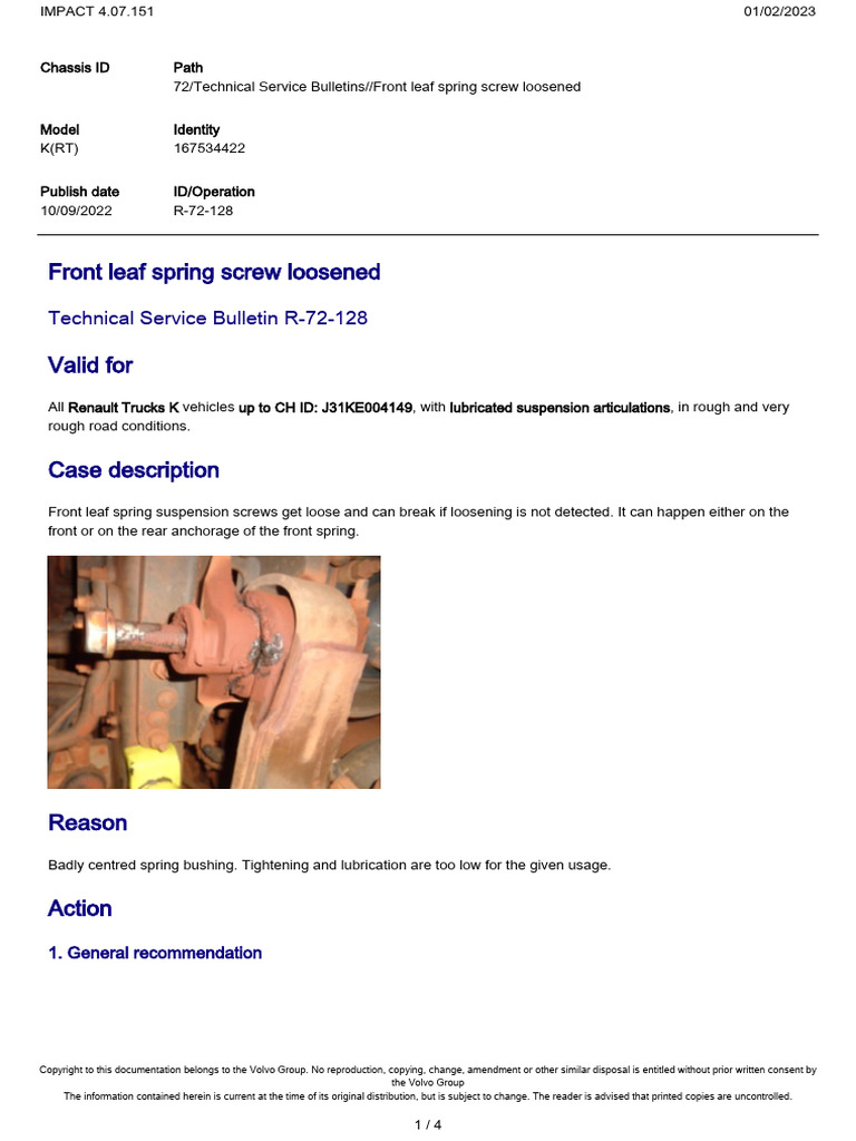 TSB Front Leaf Spring Screw Loosened | PDF | Screw | Axle