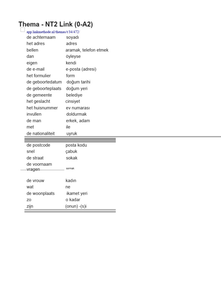 App.linkmethode.nl-thema - NT2 Link 0-A2 | PDF