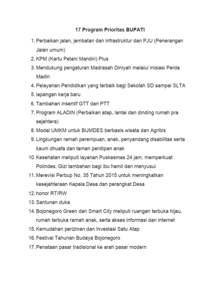 17 Program Prioritas Bupati Bandung | PDF