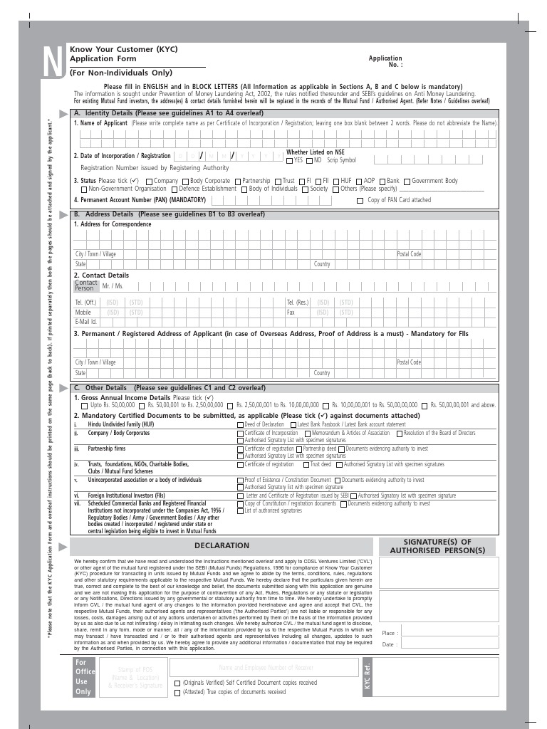 KYC Non Individual Mutual Funds Government