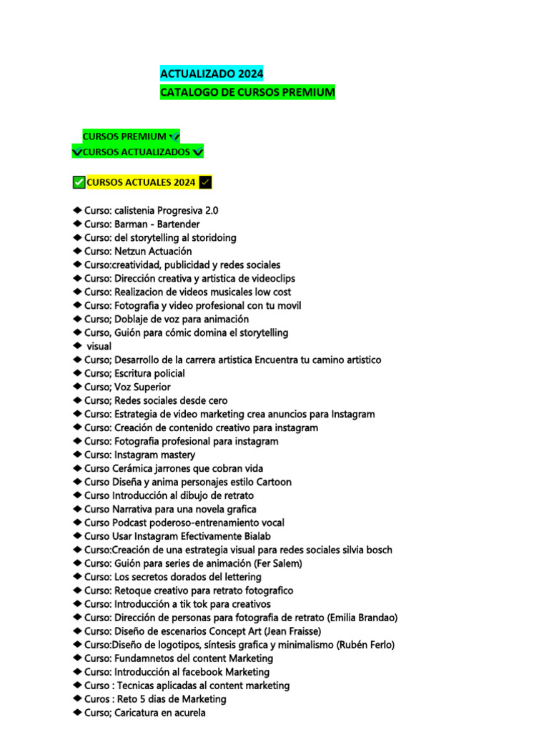 Catalogo de Cursos Premium - Actualizados 2024 | PDF | Diseño gráfico ...