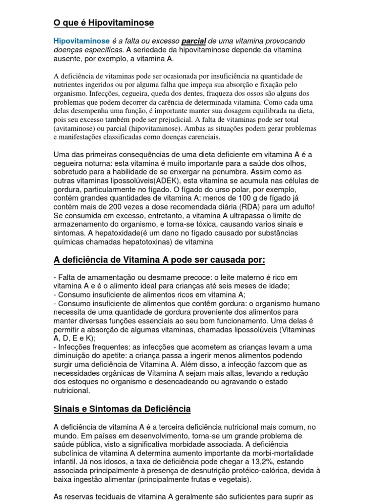 Hipovitaminose: Causas e Sintomas | PDF | Vitamina A | Vitamina