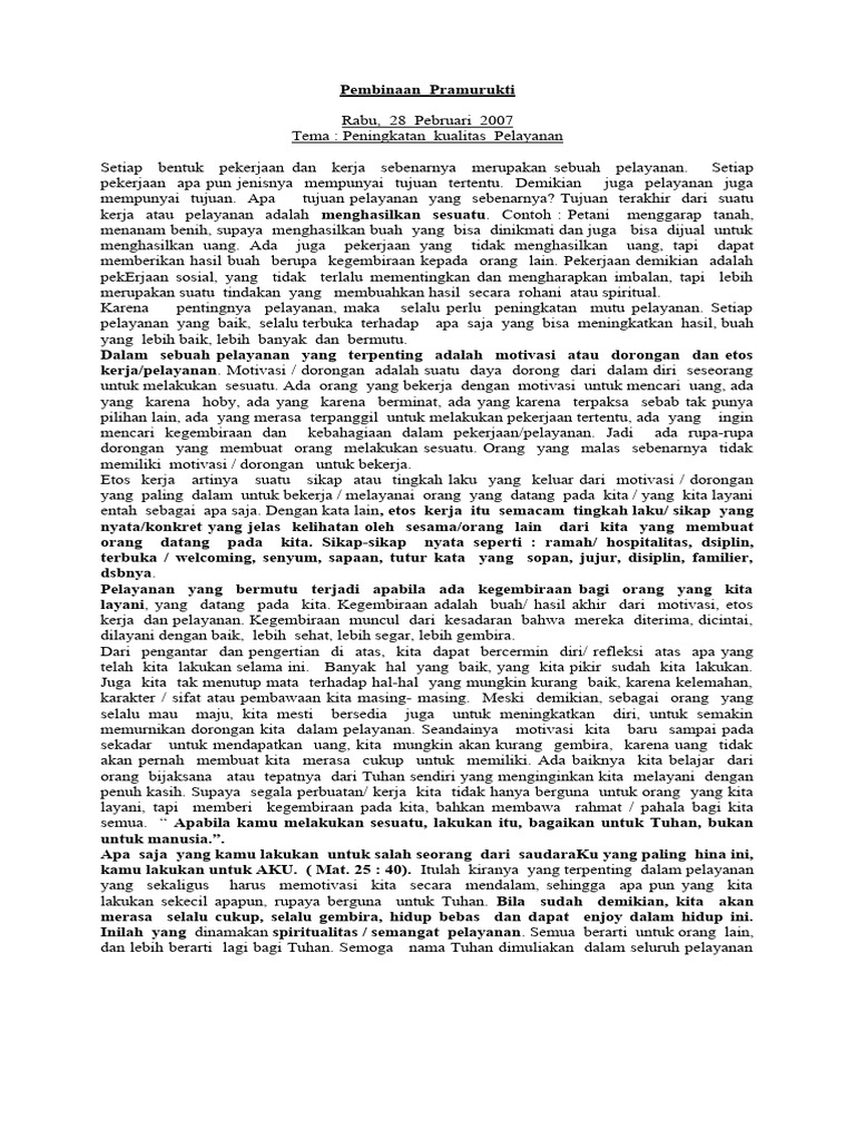 Pembinaan Pramurukti dalam Pelayanan | PDF | Pengembangan Diri