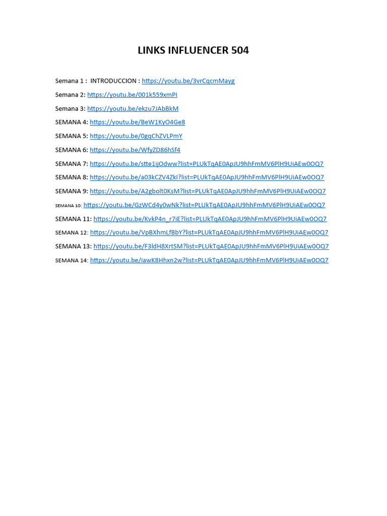 Links Influencer 504 Weekly Videos | PDF