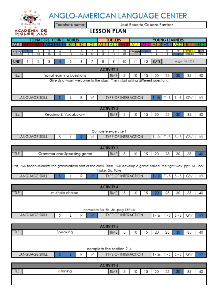 Lesson Plan 4A | PDF | Psycholinguistics | Applied Linguistics