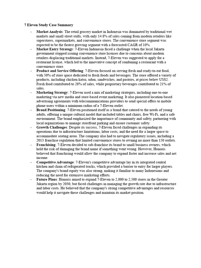 7 Eleven Study Case Summary | PDF | Convenience Store | Retail