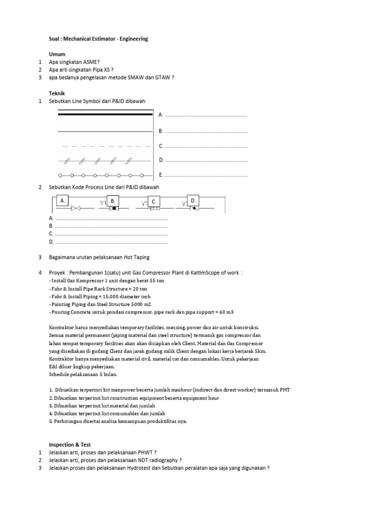 Soal Mechanical Estimator Engineering Pdf
