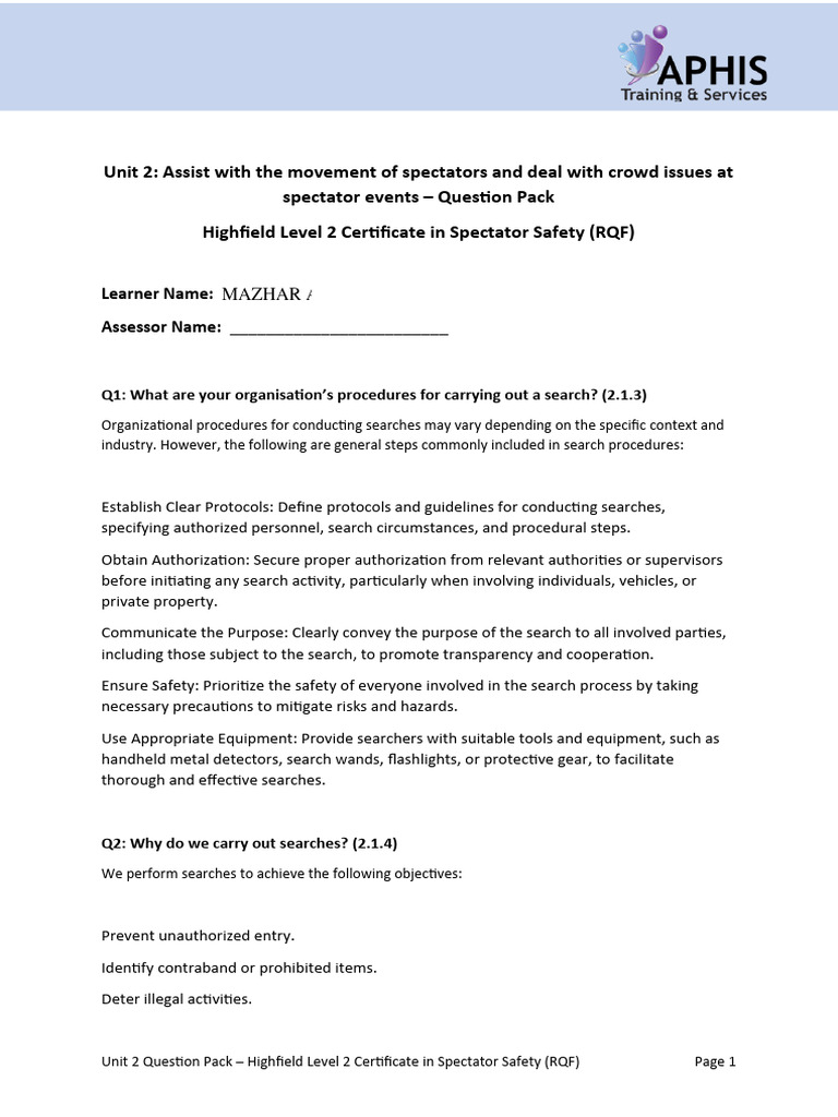 Level 2 Spectator Safety Question Pack | PDF | Surveillance | Communication
