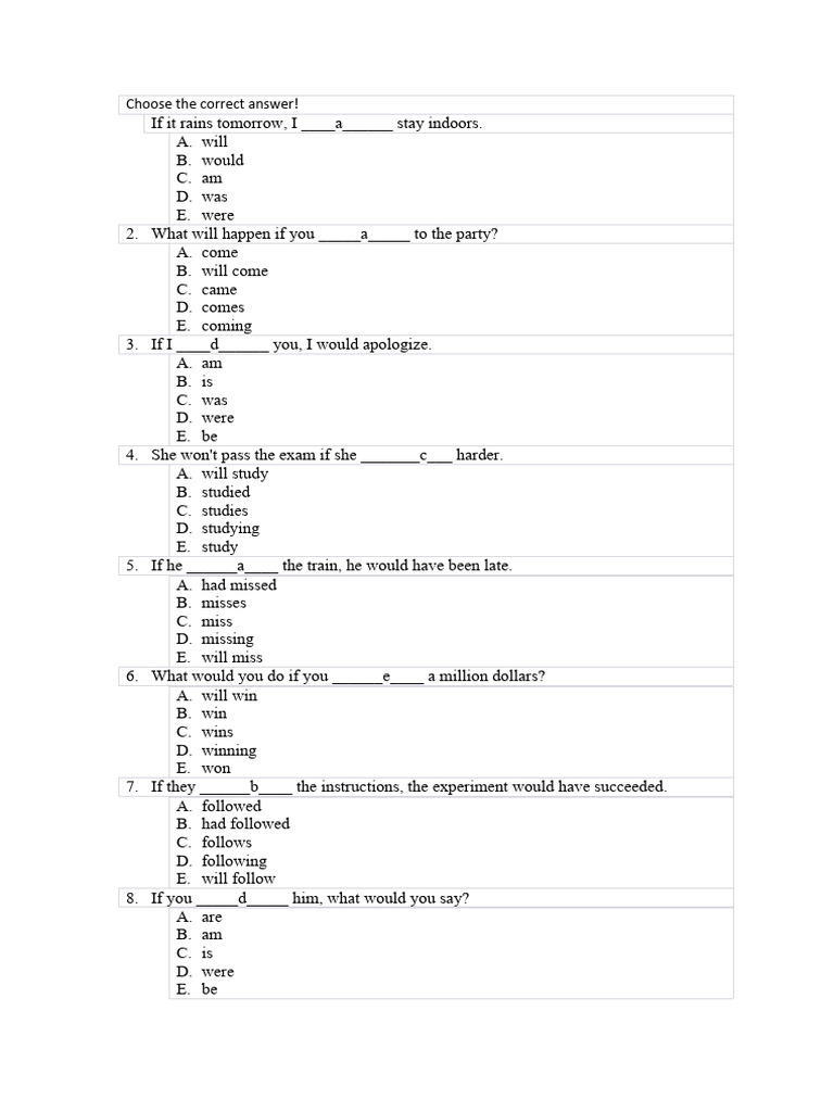 Conditional Sentence Quiz | PDF | Underwater Diving