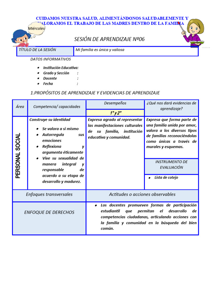 Mi Familia Es Unica y Valiosa | PDF | Aprendizaje | Evaluación