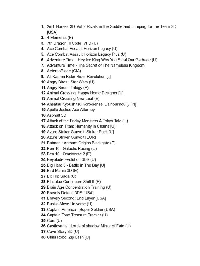 Nintendo 3ds game list pdf mario video games