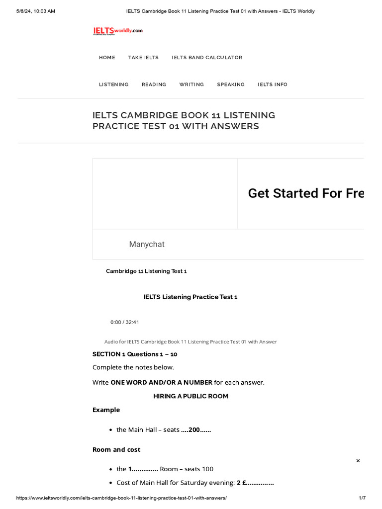IELTS Listening Test 1 Answers | PDF | International English Language ...