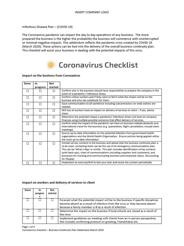 COVID-19 Pandemic Checklist MASTER Rev 001 | PDF | Infection | Pandemic