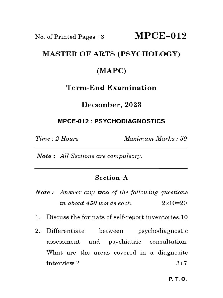 Psychodiagnostics Exam Overview | PDF
