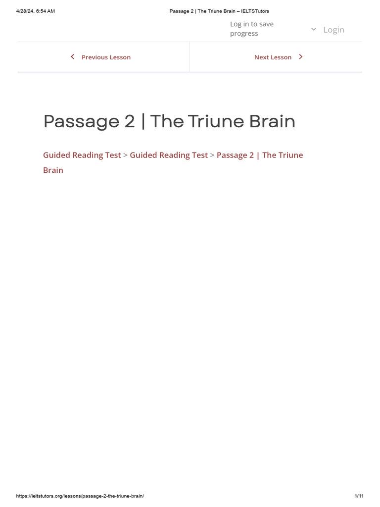 Passage 2 - The Triune Brain - IELTSTutors | PDF | Limbic System ...
