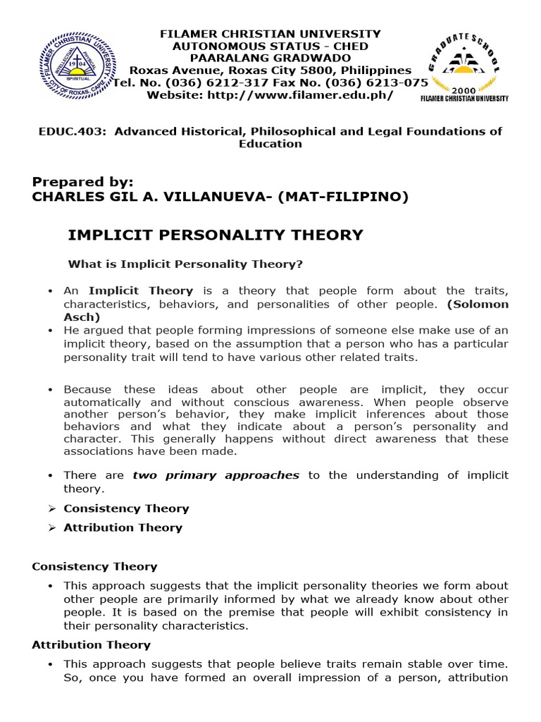 Educ. 403 Implicit TheoryVillanueva Charles Gil | PDF | Neuroscience ...