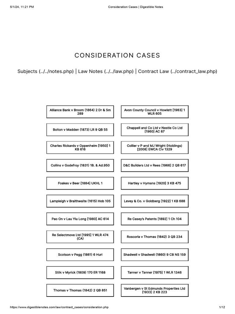Key Consideration Cases in Contract Law | PDF | Consideration | Estoppel