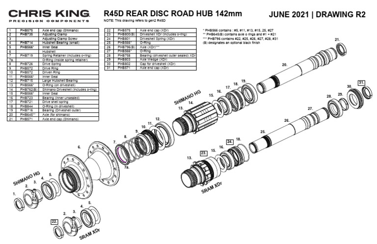 R45D Rear Disc Hub Components List | PDF | Axle | Land Vehicles