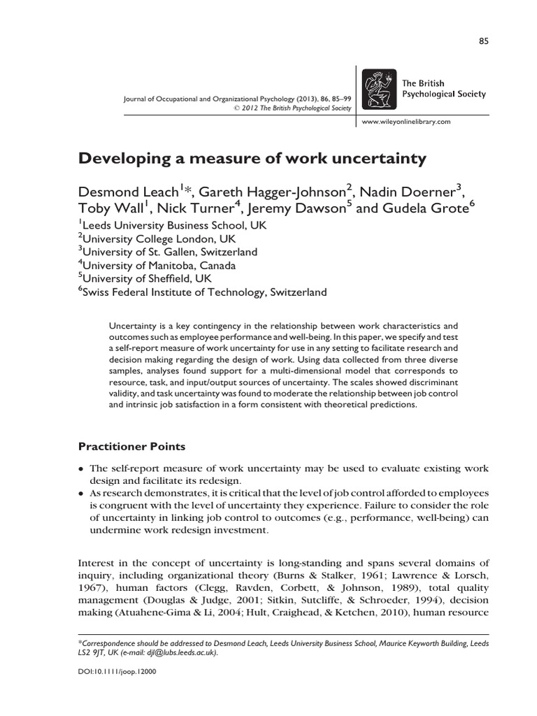 Measure of Work Uncertainty Development | PDF | Factor Analysis ...